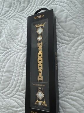 BCBG Gold and White Clover Accent Watch Band